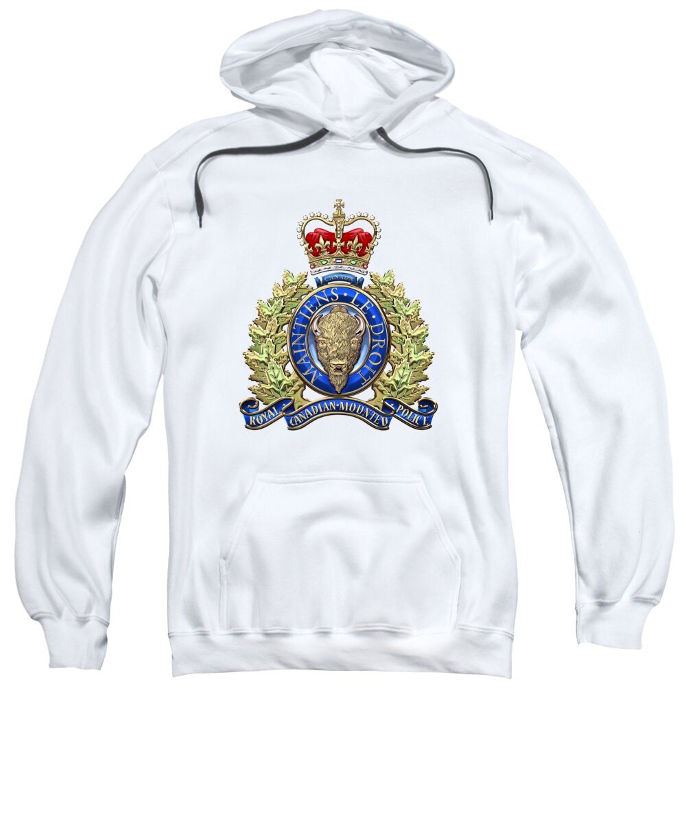 'insignia & Heraldry' Collection By Serge Averbukh Sweatshirt featuring the digital art Royal Canadian Mounted Police - R C M P Badge over White Leather by Serge Averbukh