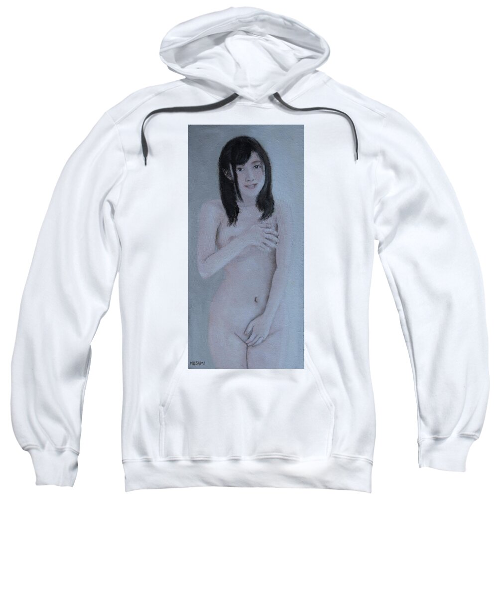 Nude Sweatshirt featuring the painting Shy Girl by Masami IIDA