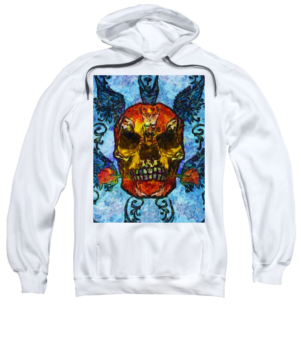 Skulls Sweatshirt featuring the painting Skull and Roses by Trask Ferrero