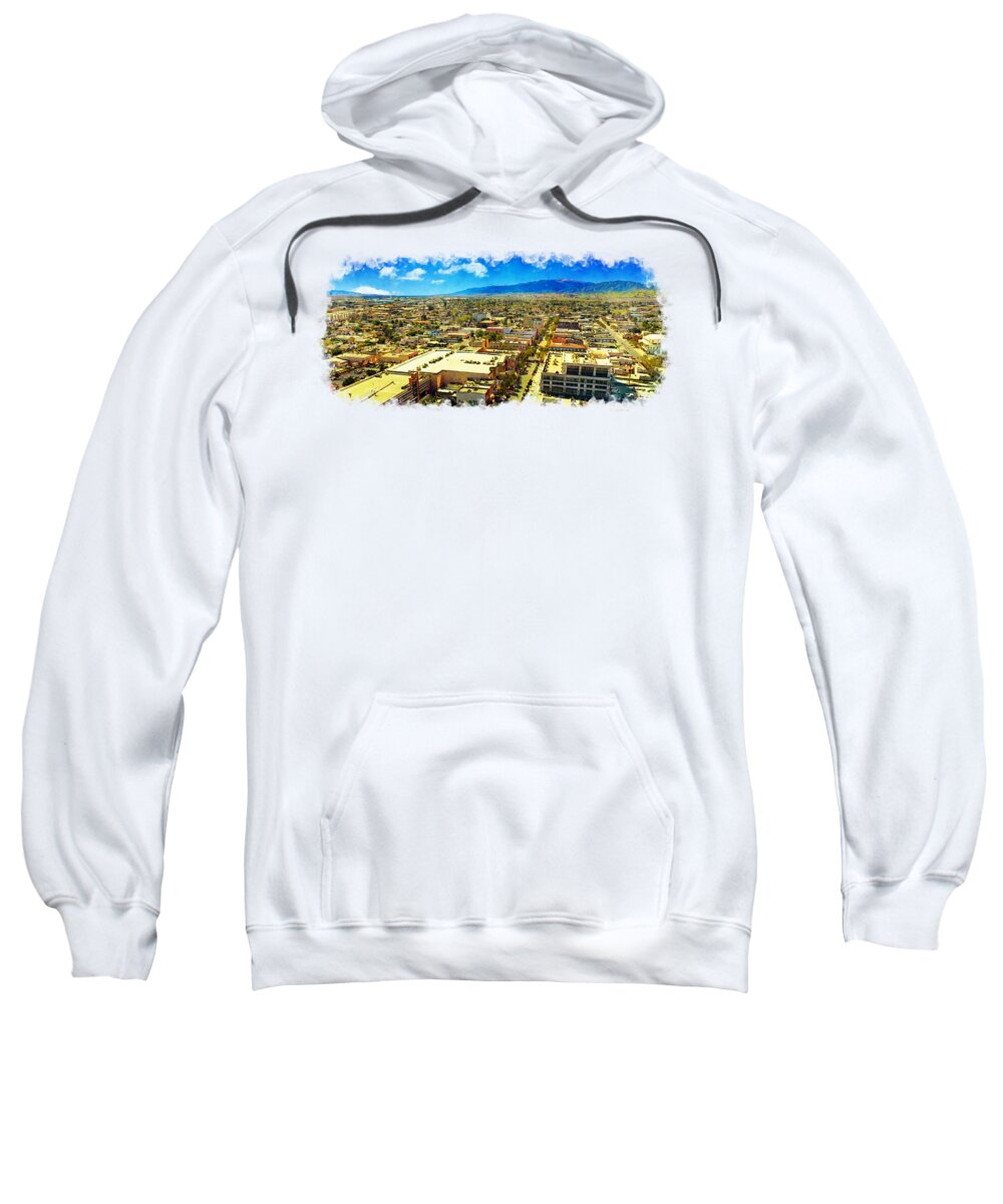 Salinas Sweatshirt featuring the digital art Skyline of downtown Salinas, California - digital painting by Nicko Prints