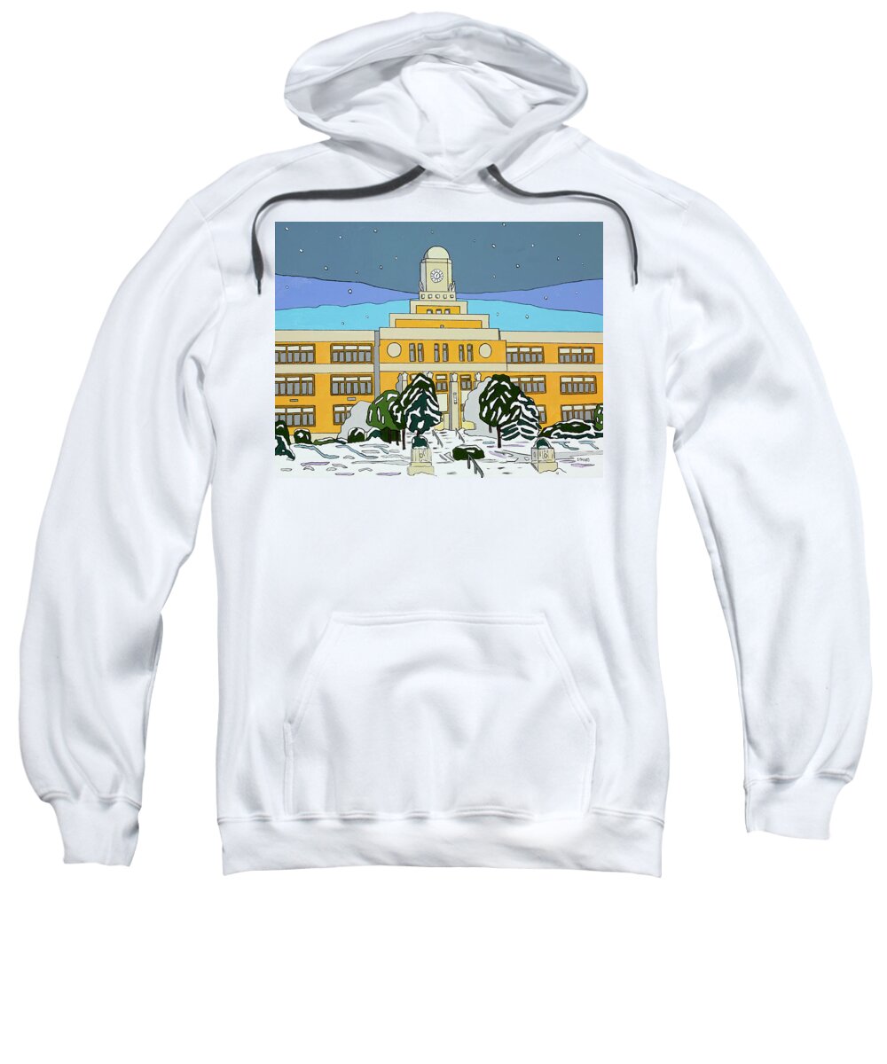 Valley Stream Sweatshirt featuring the painting Snow Day by Mike Stanko