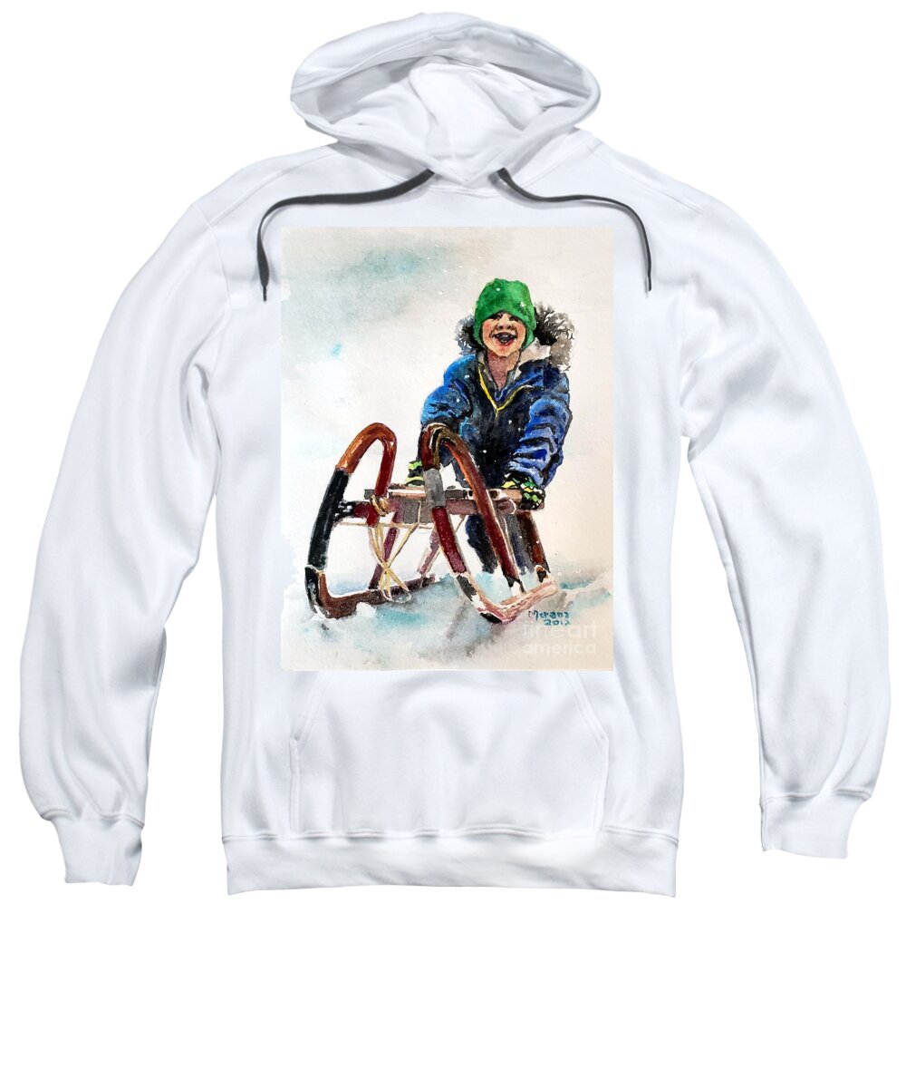 Snow Sweatshirt featuring the painting Snow Day part 1 by Merana Cadorette