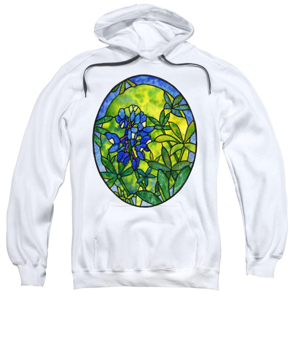 Stained Glass Sweatshirt featuring the painting Stained Glass Bluebonnet - solid background by Hailey E Herrera