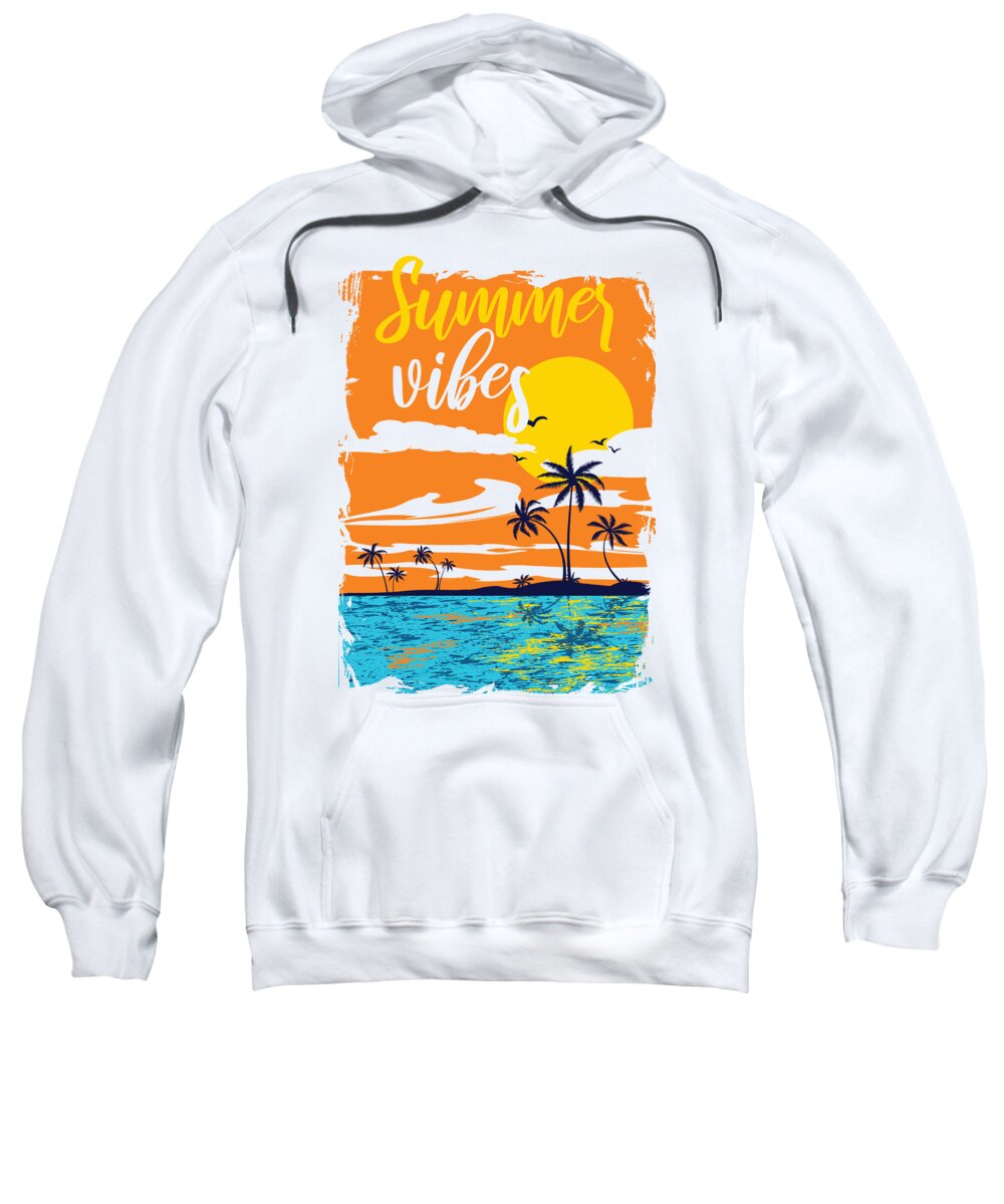 Colorful Sweatshirt featuring the digital art Summer Vibes Tropical Sunset Palm Trees by Jacob Zelazny