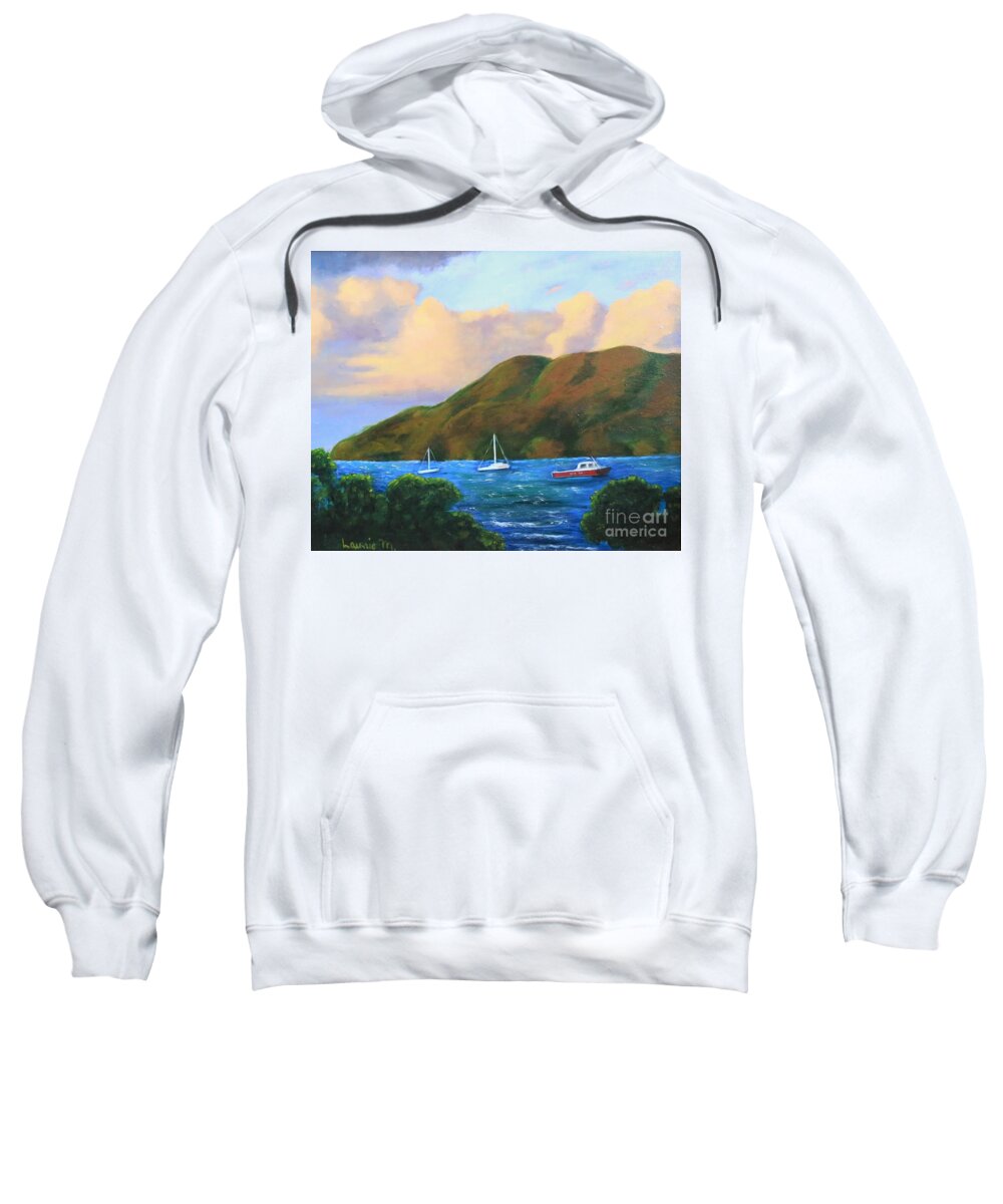Sunset Sweatshirt featuring the painting Sunset on Cruz Bay by Laurie Morgan