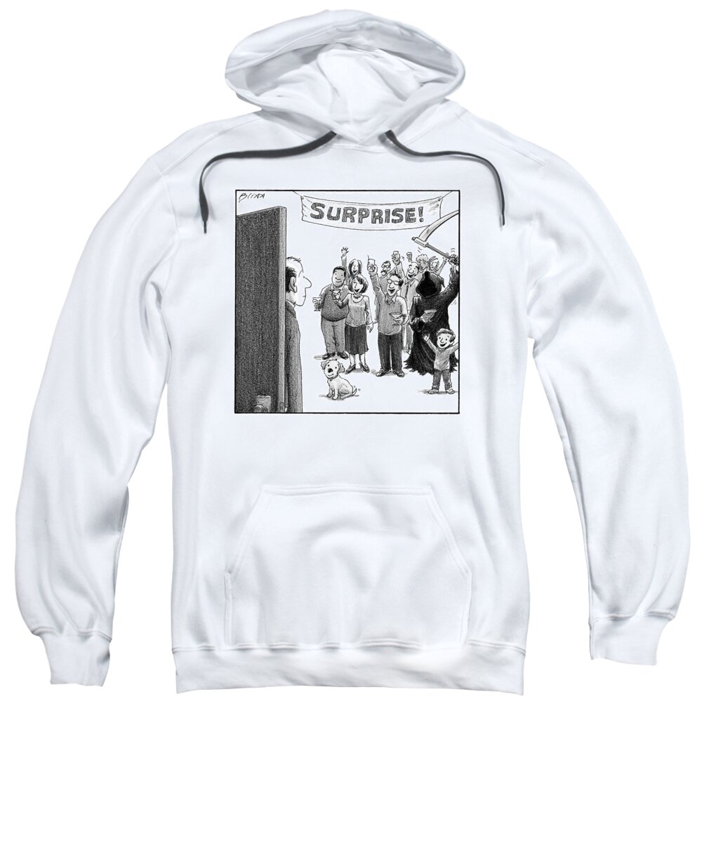 Captionless Sweatshirt featuring the drawing Surprise by Harry Bliss