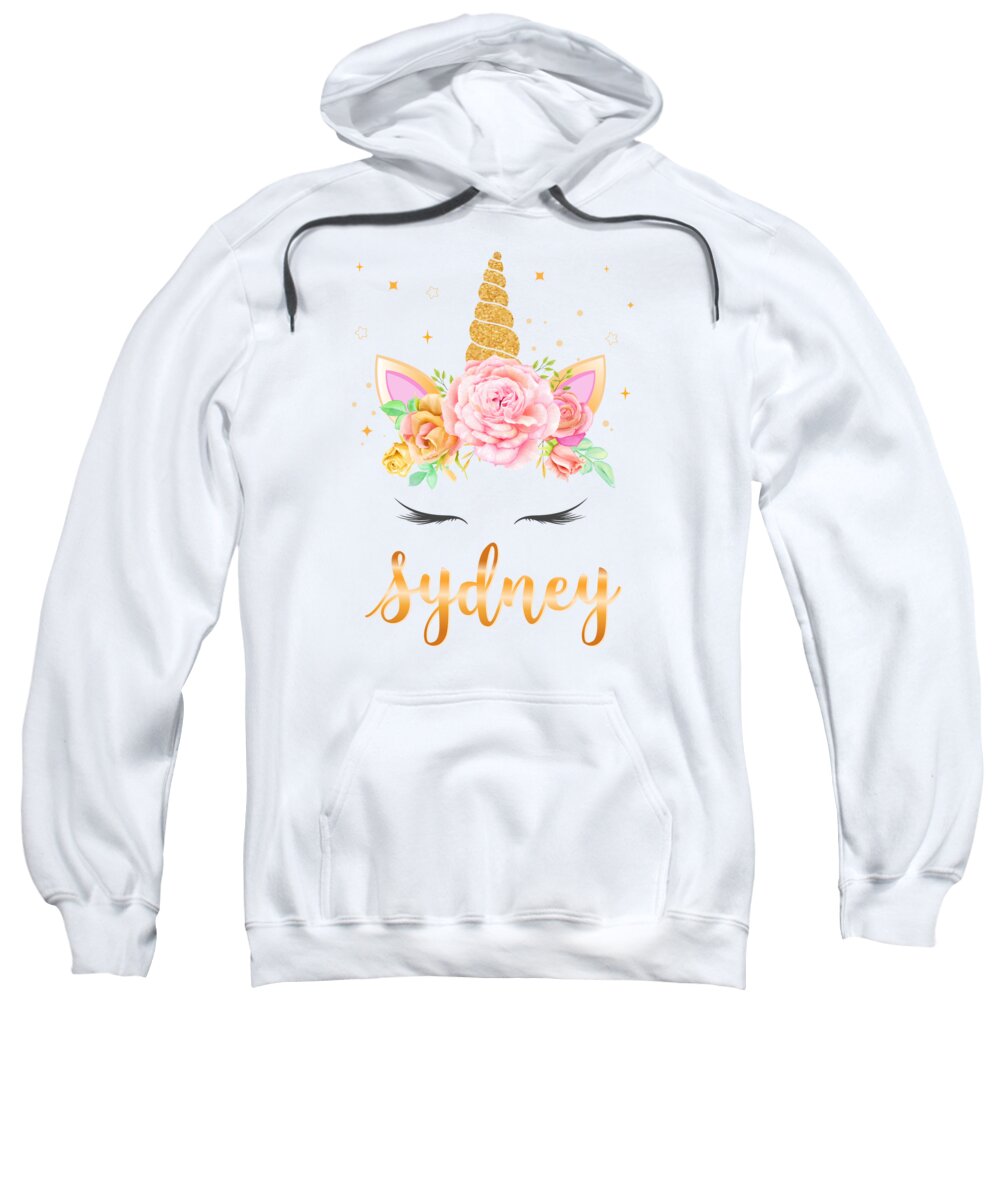 Sydney Name Unicorn Horn with flower wreath and Gold Glitter, Unicorn face  Adult Pull-Over Hoodie by Elsayed Atta - Pixels