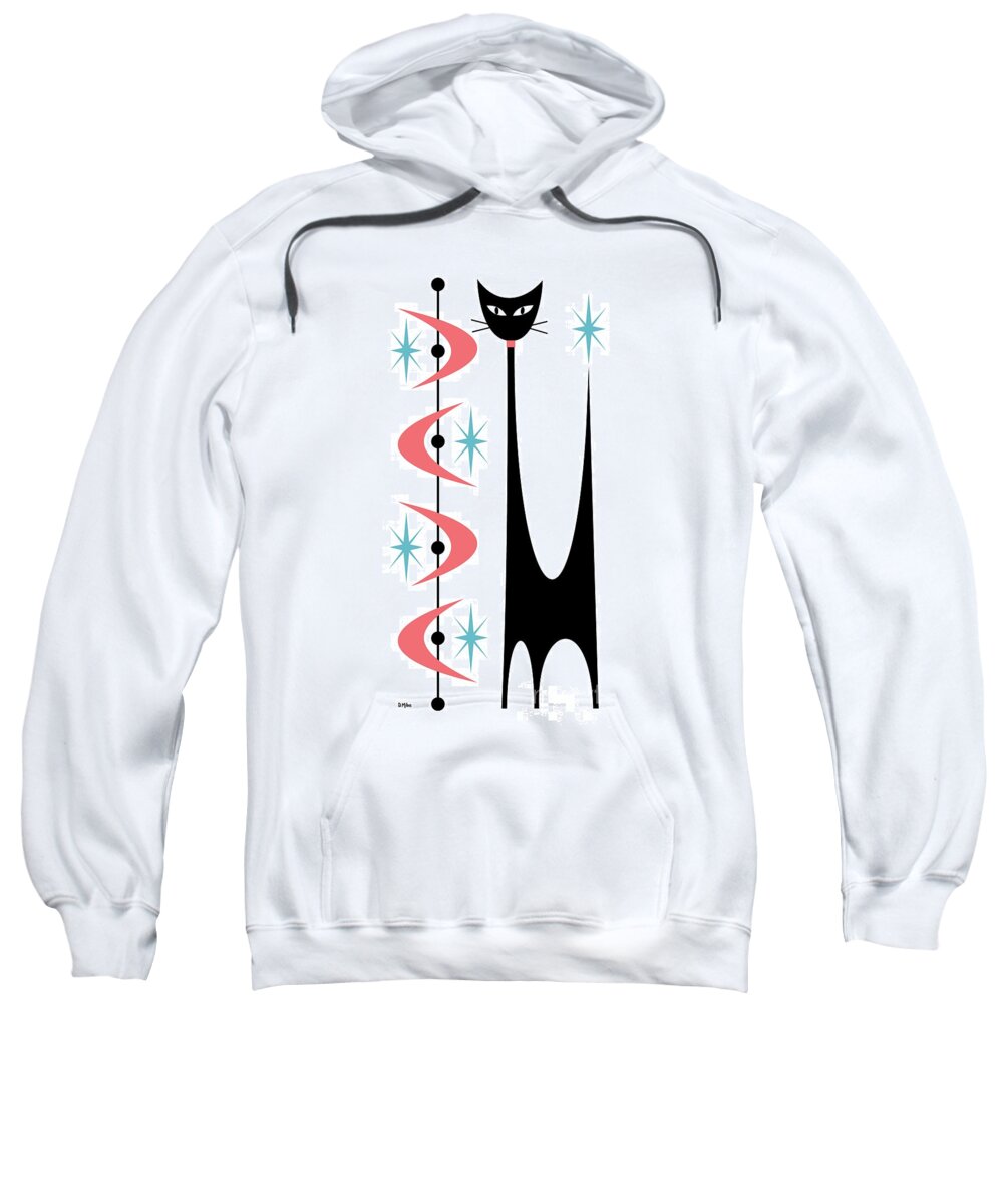 Atomic Cat Sweatshirt featuring the digital art Tall Atomic Cat Pink Boomerangs by Donna Mibus
