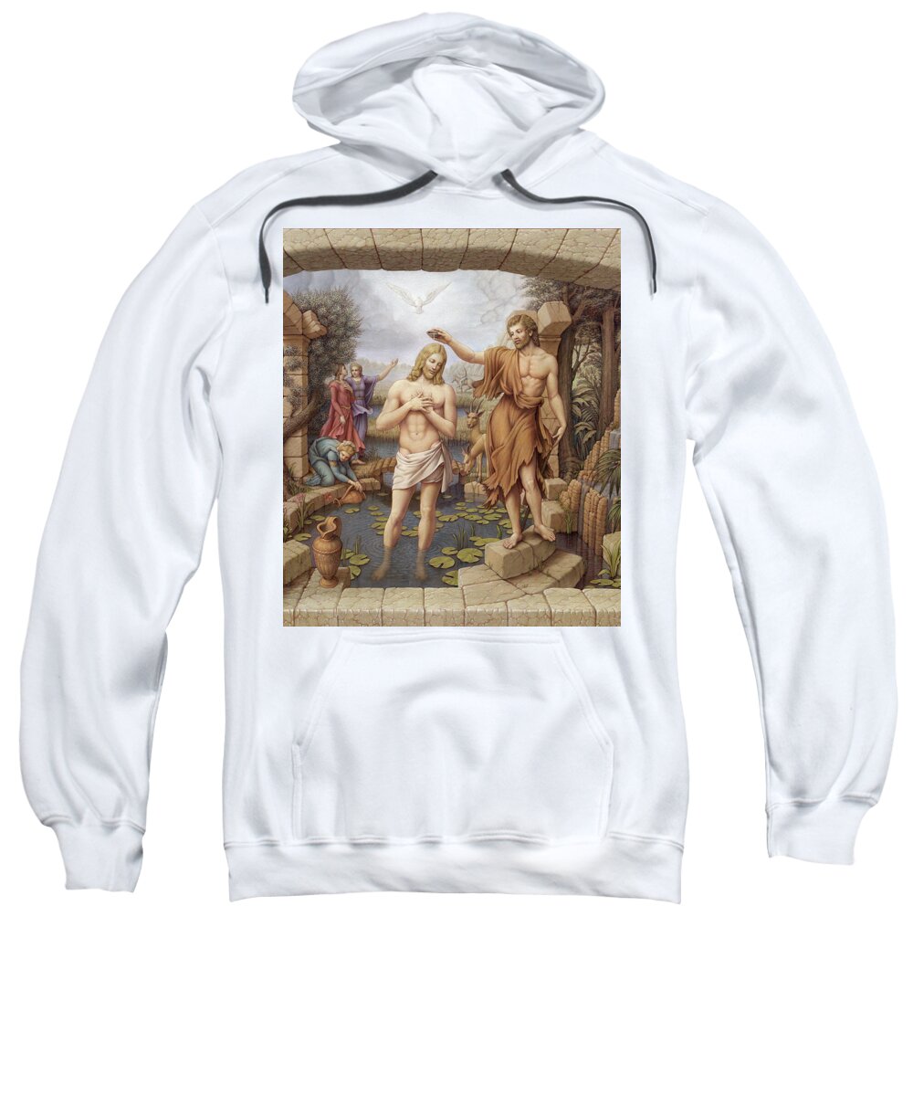 Christian Art Sweatshirt featuring the painting The Baptism of Christ by Kurt Wenner