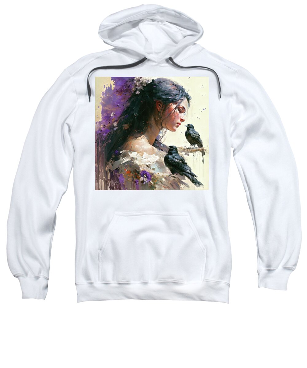 Female Sweatshirt featuring the painting The Crow Whisperer by Tina LeCour
