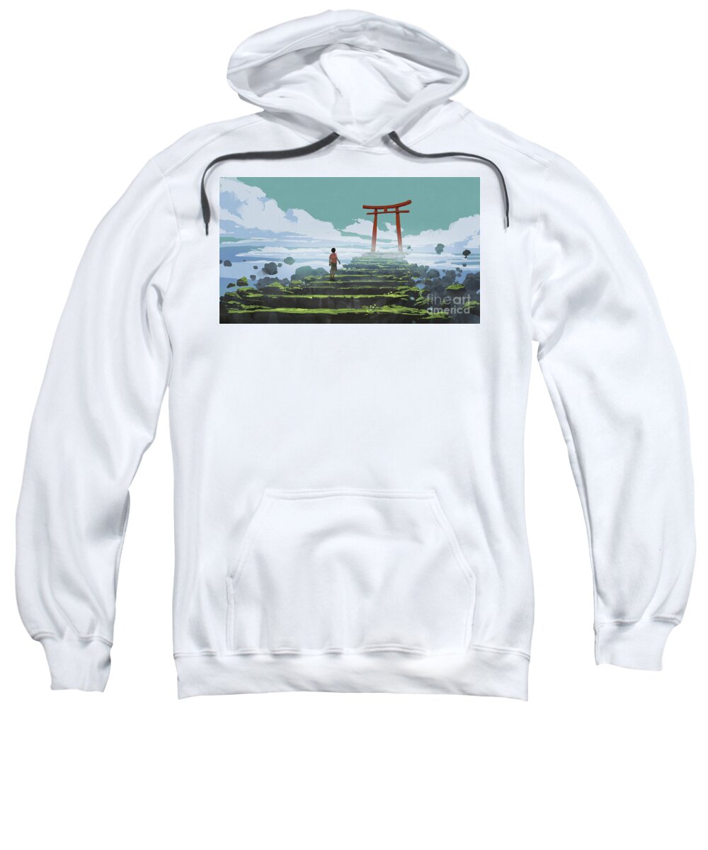 Illustration Sweatshirt featuring the painting The Entrance To The Peaceful Land by Tithi Luadthong