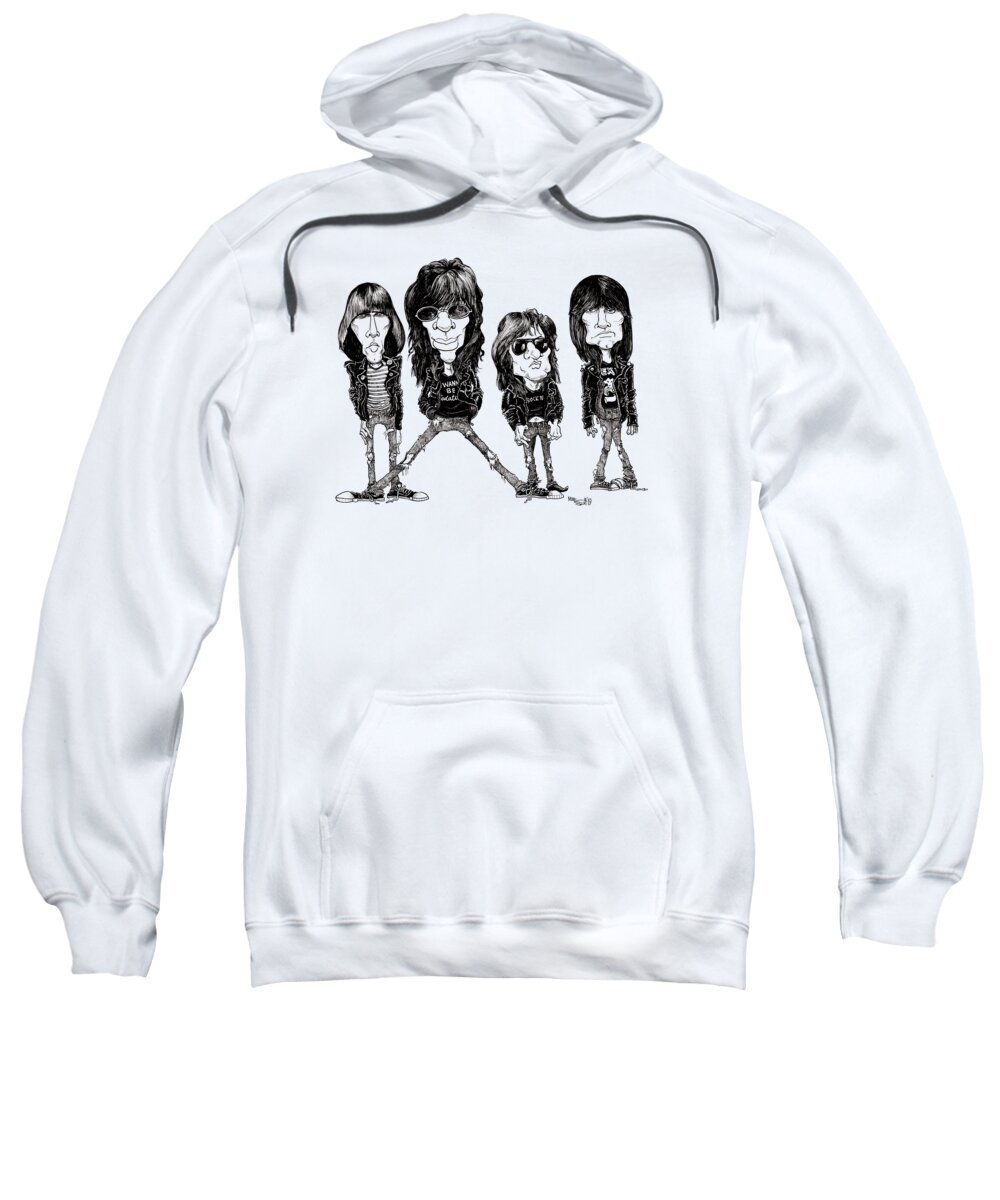 Caricature Sweatshirt featuring the drawing The Ramones by Mike Scott