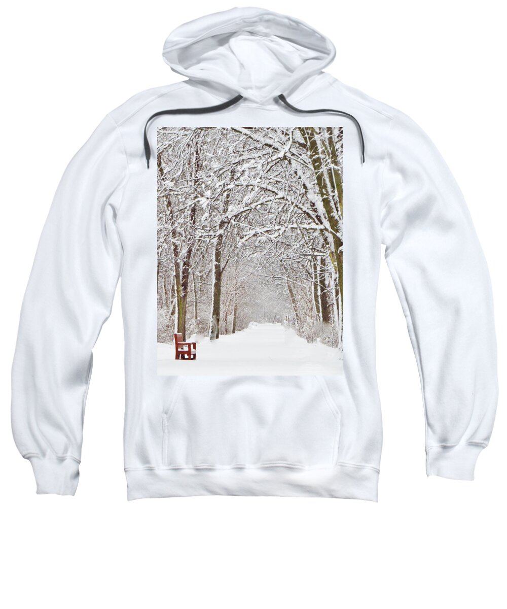 Bench Sweatshirt featuring the photograph The Red Bench by Lori Frisch