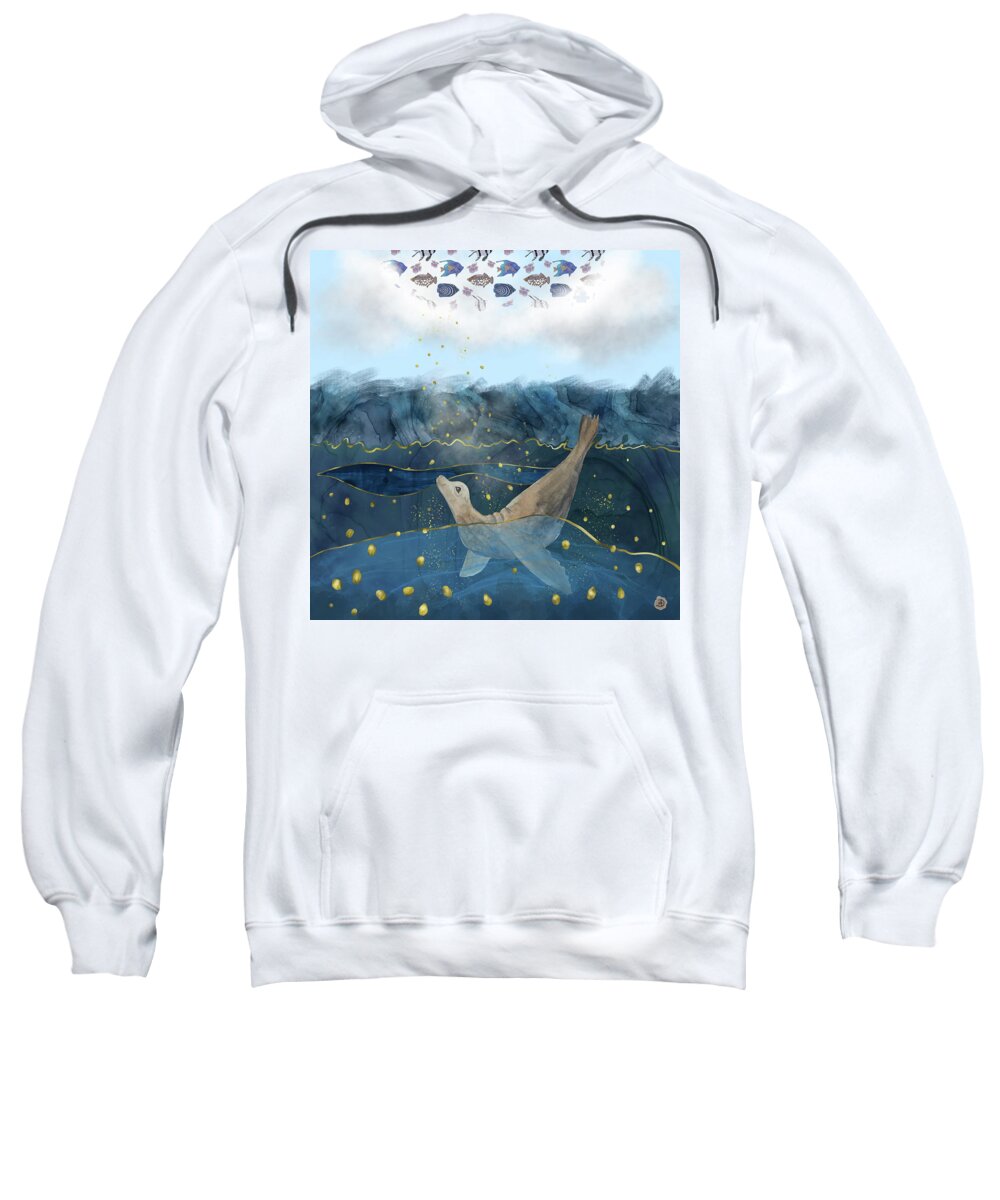 Global Warming Sweatshirt featuring the digital art The Sea Lion's Dream - Climate Change Reality by Andreea Dumez