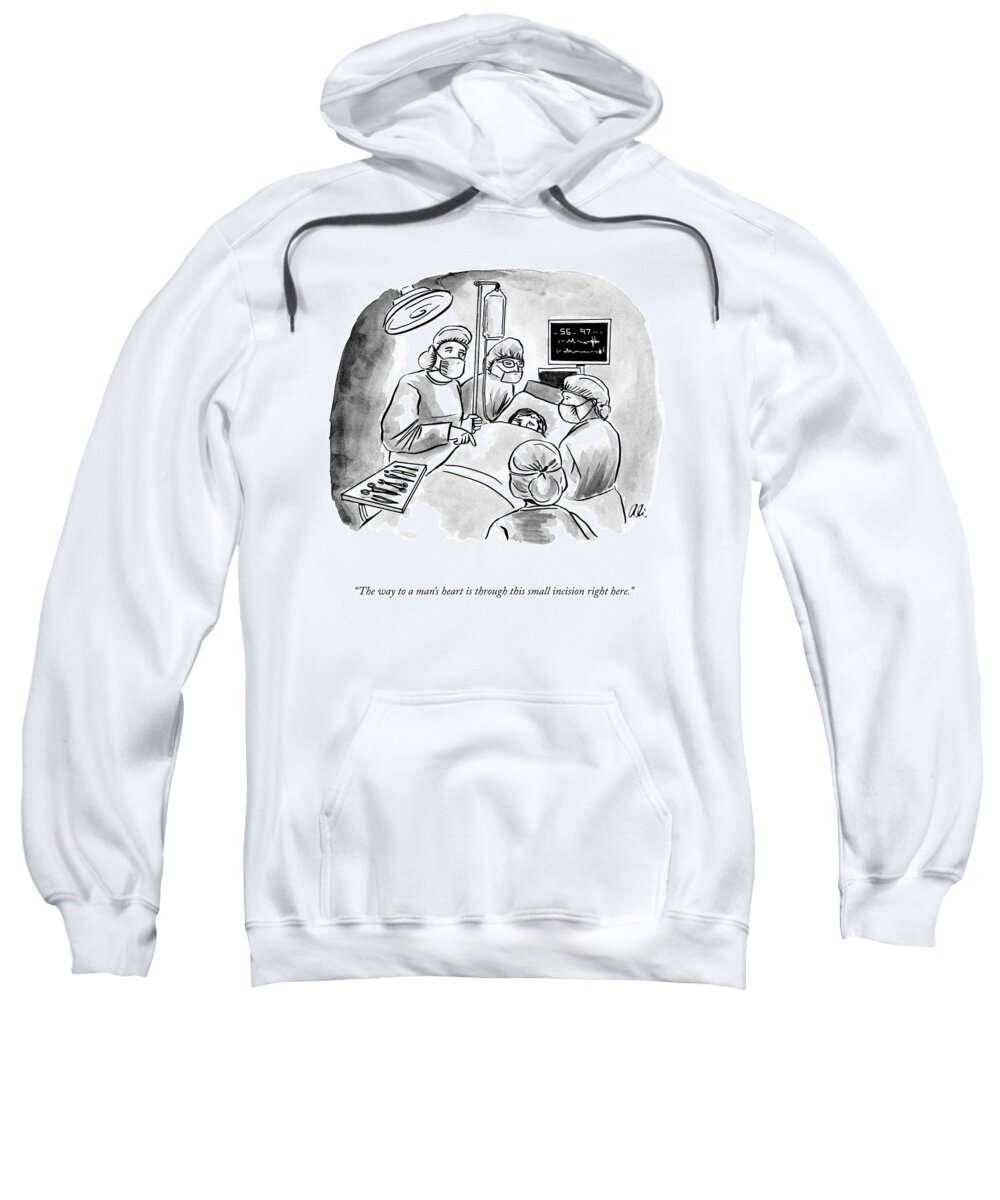A23797 Sweatshirt featuring the drawing The Way To A Man's Heart by Ali Solomon
