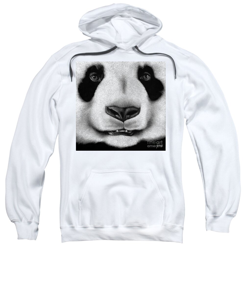 Panda Sweatshirt featuring the drawing Tranquil Gaze by Sheryl Unwin