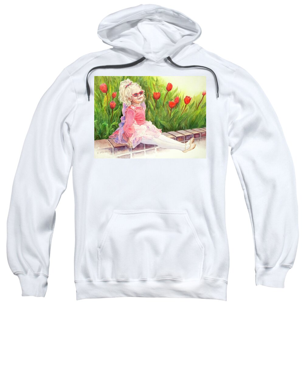 Artist Sweatshirt featuring the mixed media Tulip Fairy by Joan Wolbier