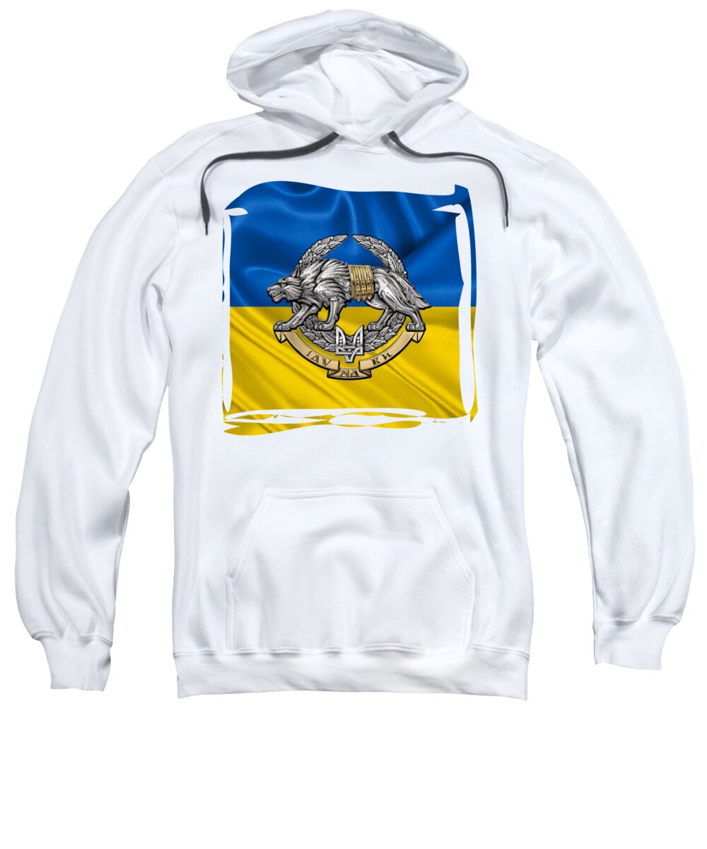 'military Insignia & Heraldry’ Collection By Serge Averbukh Sweatshirt featuring the digital art Ukrainian Special Operations Forces - SSO Emblem over Ukrainian Colors by Serge Averbukh