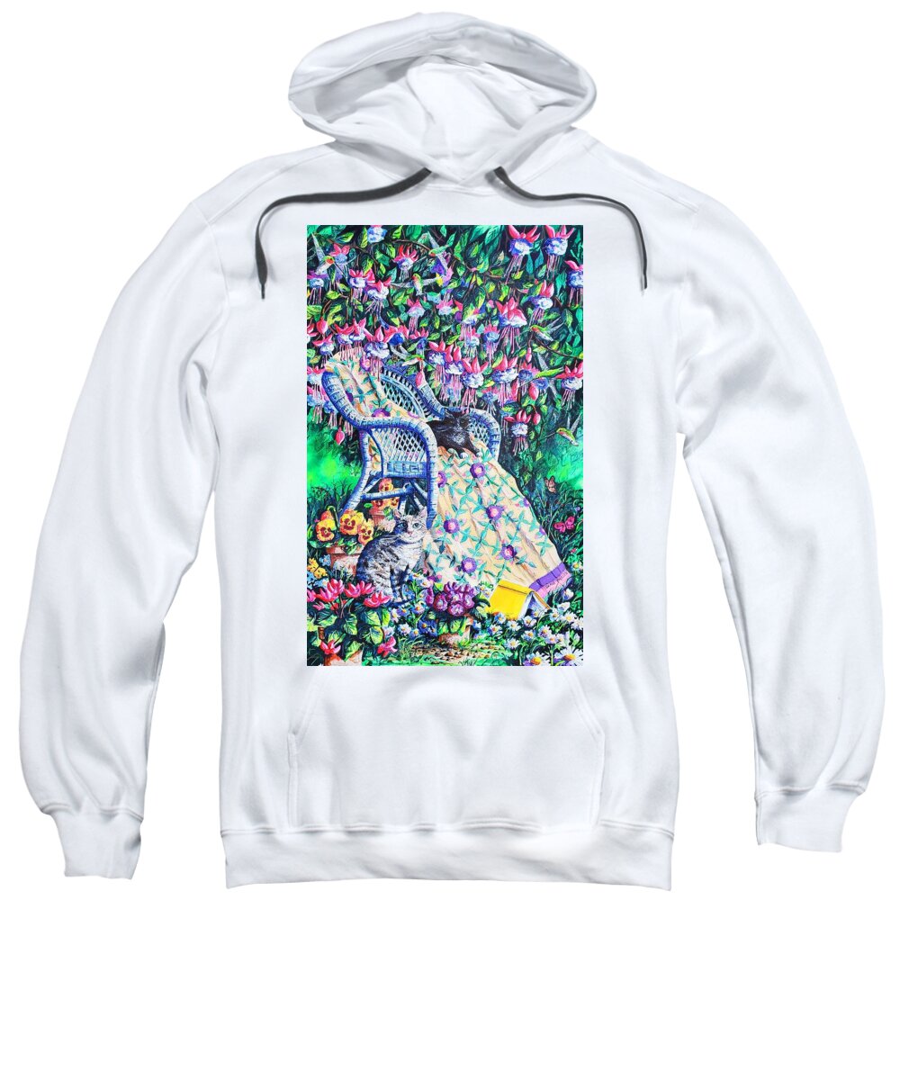 Fuchsia Sweatshirt featuring the painting Under the Fuchsia by Diane Phalen