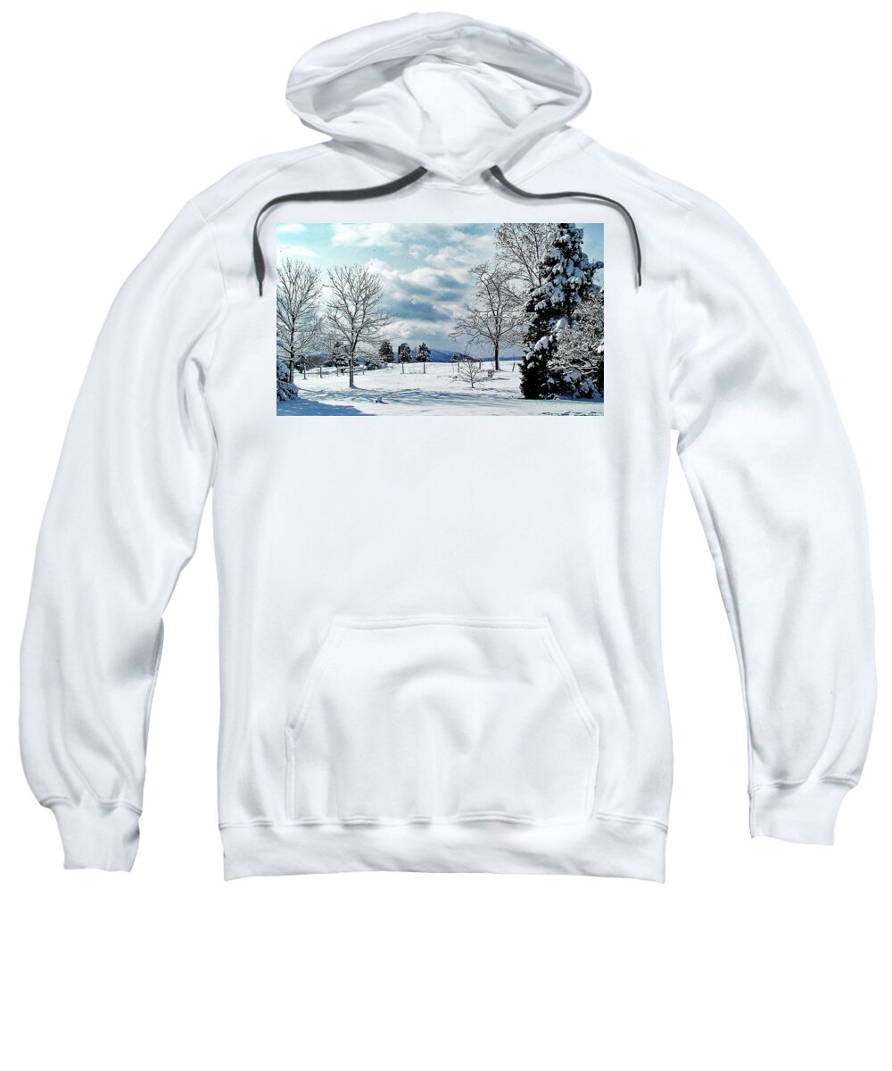 Snow Sweatshirt featuring the digital art View in Welsh Run, Pennsylvania by Nancy Olivia Hoffmann