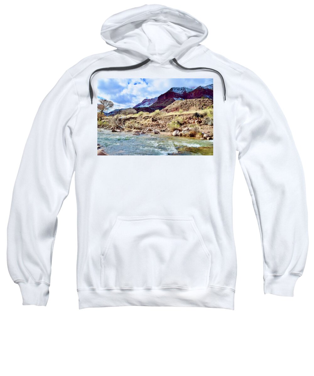 Zion Sweatshirt featuring the photograph Watchman Trail, Zion Visitors Center,South entrance by Bnte Creations