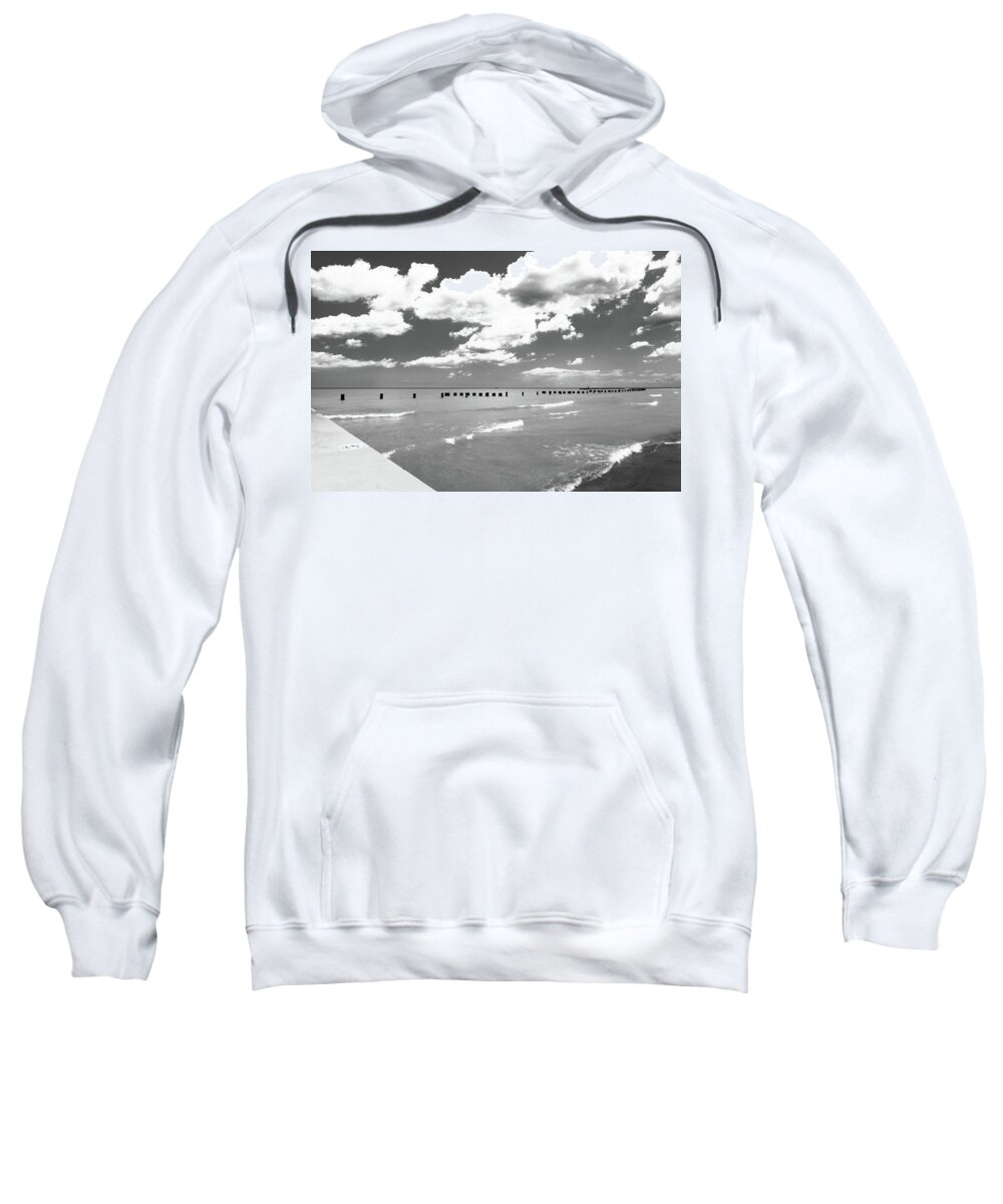 Landscape Sweatshirt featuring the photograph Water Clouds Horizon Black White by Patrick Malon