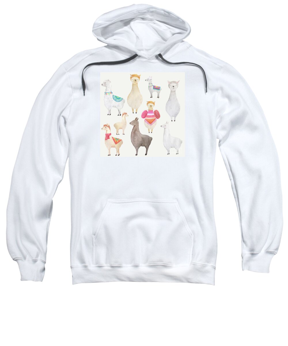 Llamas Sweatshirt featuring the painting Watercolor Llamas by Modern Art