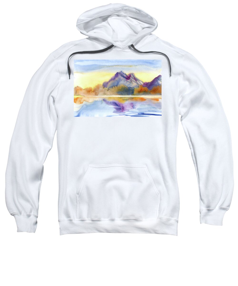 Watercolor Sweatshirt featuring the digital art Watercolor Sunrise Mountain Scenery View Painting by Sambel Pedes