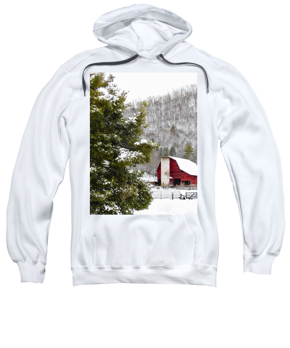 Winter Barn Sweatshirt featuring the photograph Winter Barn by Kathy Chism