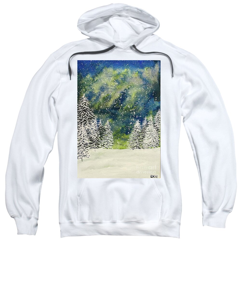 Snow Sweatshirt featuring the painting Winter Trees by Lisa Neuman