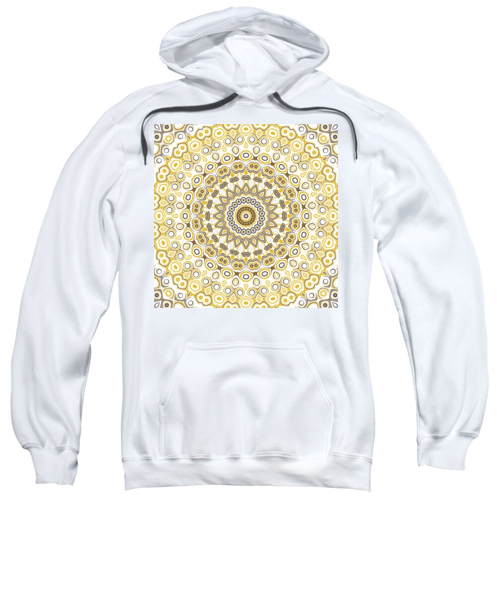 Golden Yellow Sweatshirt featuring the digital art Yellows and White Mandala Kaleidoscope Medallion by Mercury McCutcheon