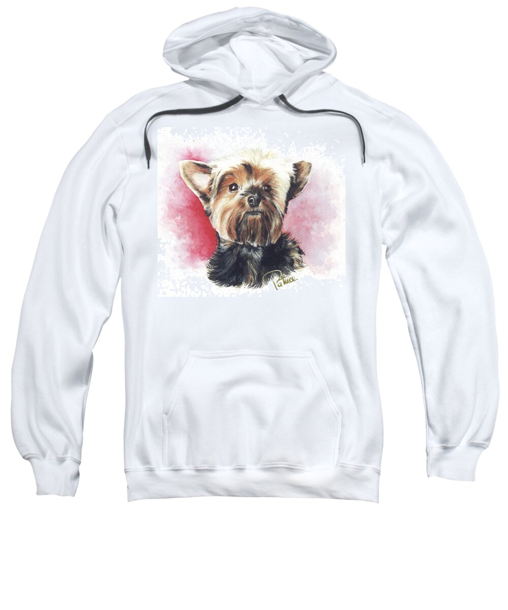 Commissioned Watercolored Art By Patrice Sweatshirt featuring the painting Yorkie Hero by Patrice Clarkson