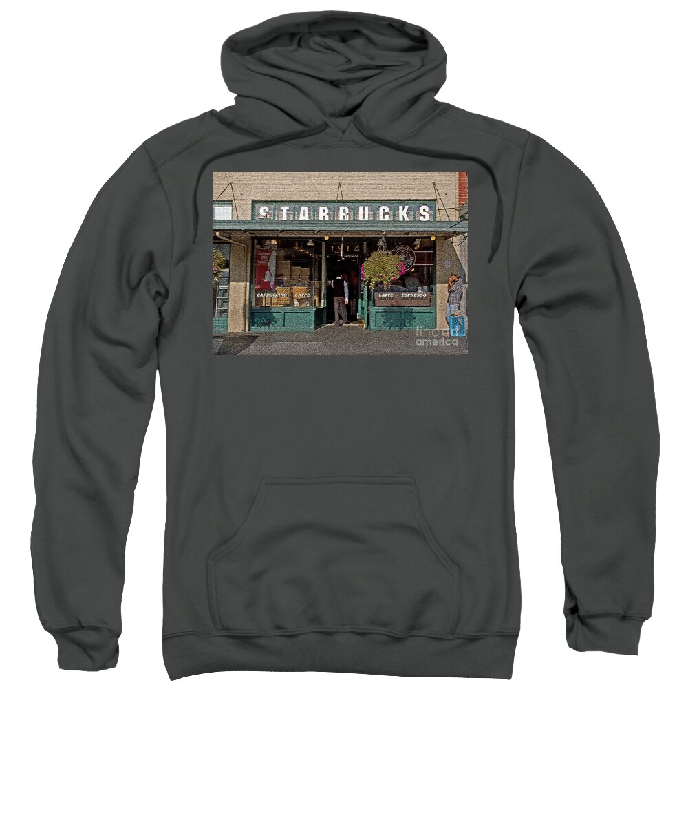 Coffee Sweatshirt featuring the photograph 0370 First Starbucks by Steve Sturgill