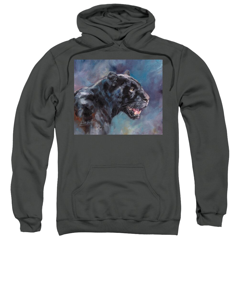 Black Panther Sweatshirt featuring the painting Black Panther #2 by David Stribbling