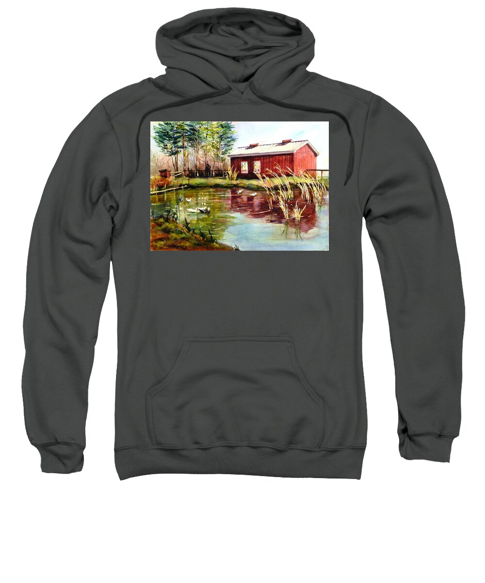 Farm House Sweatshirt featuring the painting Green Acre Farm by Betty M M Wong