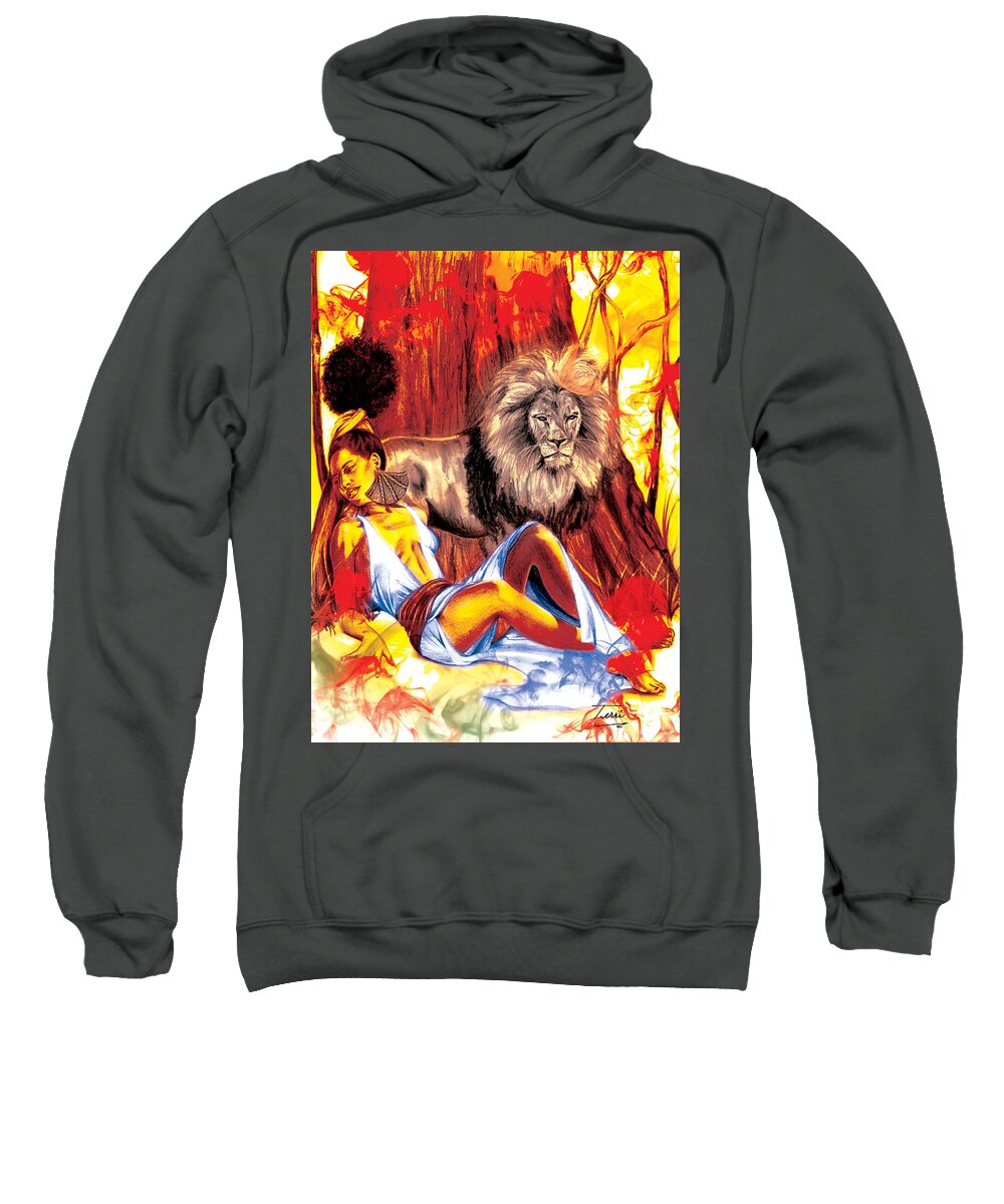 Afro Sweatshirt featuring the drawing Guarded #2 by Terri Meredith
