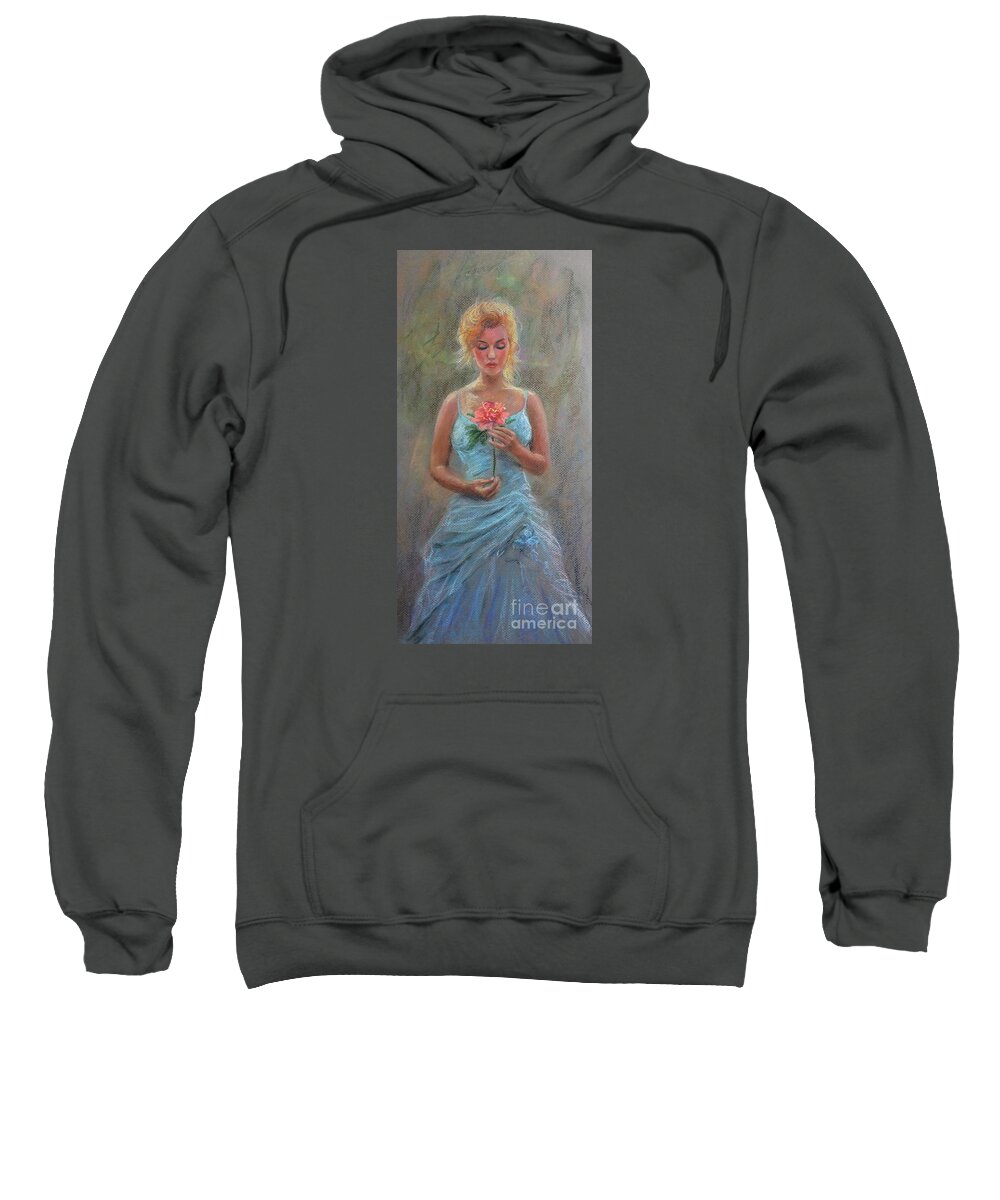 Lovely Lady In Blue Dress Sweatshirt featuring the painting Lady In Blue #2 by Jieming Wang