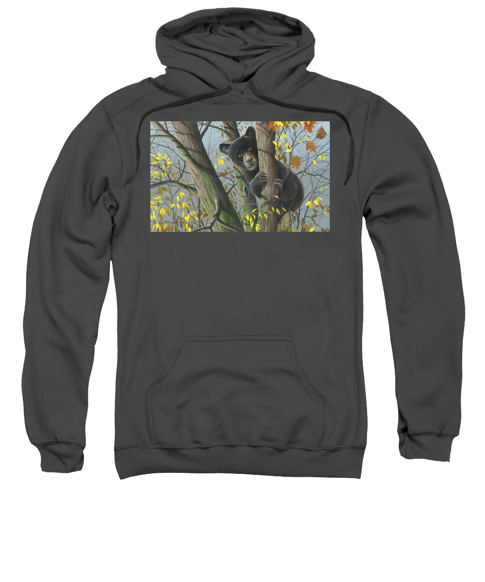 Black Bear Sweatshirt featuring the painting Little Mischief #1 by Mike Brown