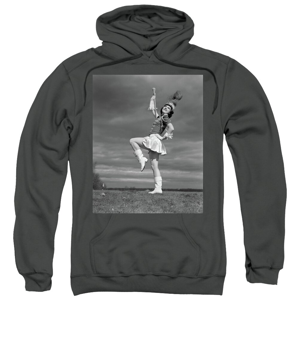 Photography Sweatshirt featuring the photograph 1940s Woman Drum Major In Majorette by Vintage Images