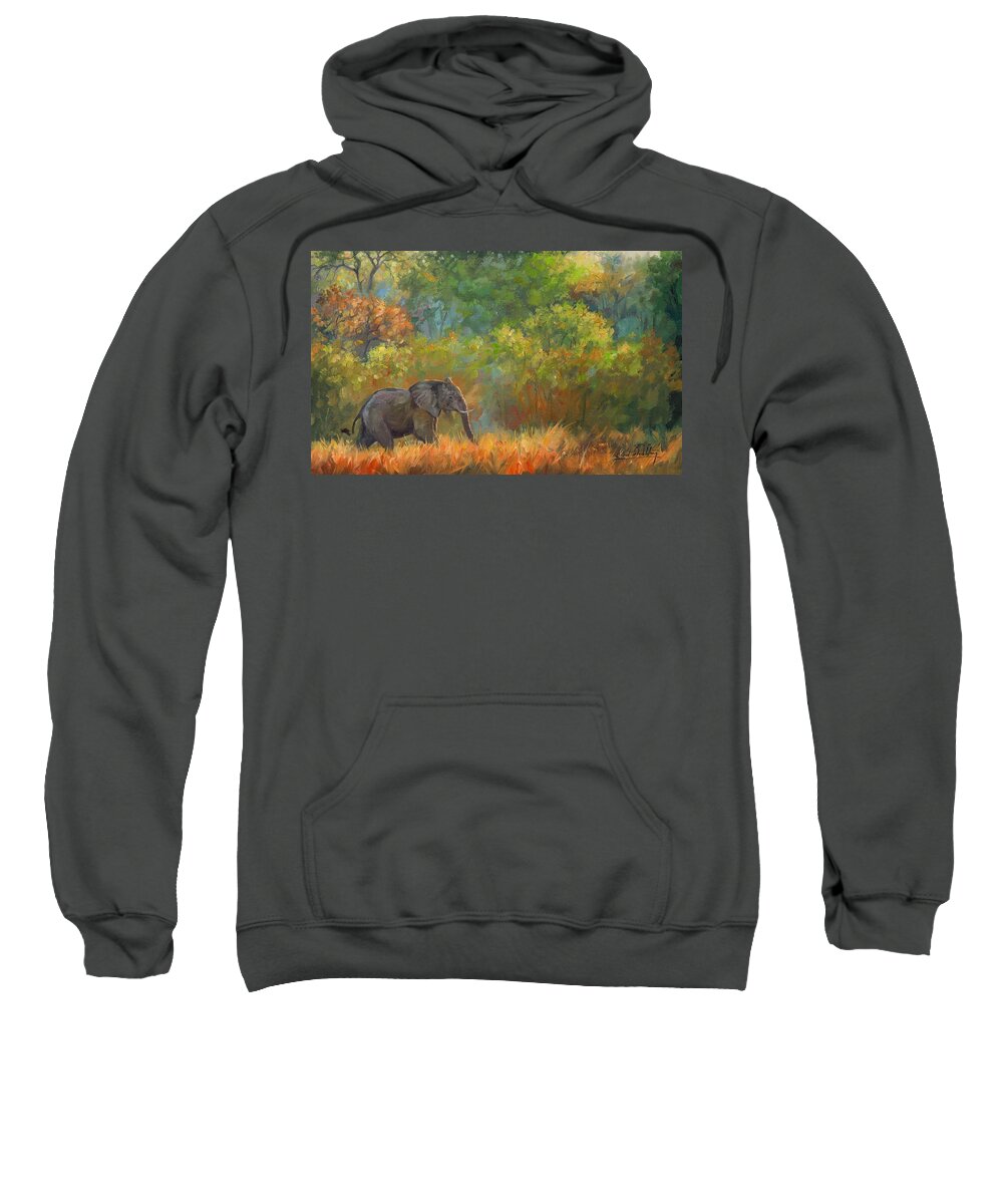 African Elephant Sweatshirt featuring the painting African Elephant #3 by David Stribbling