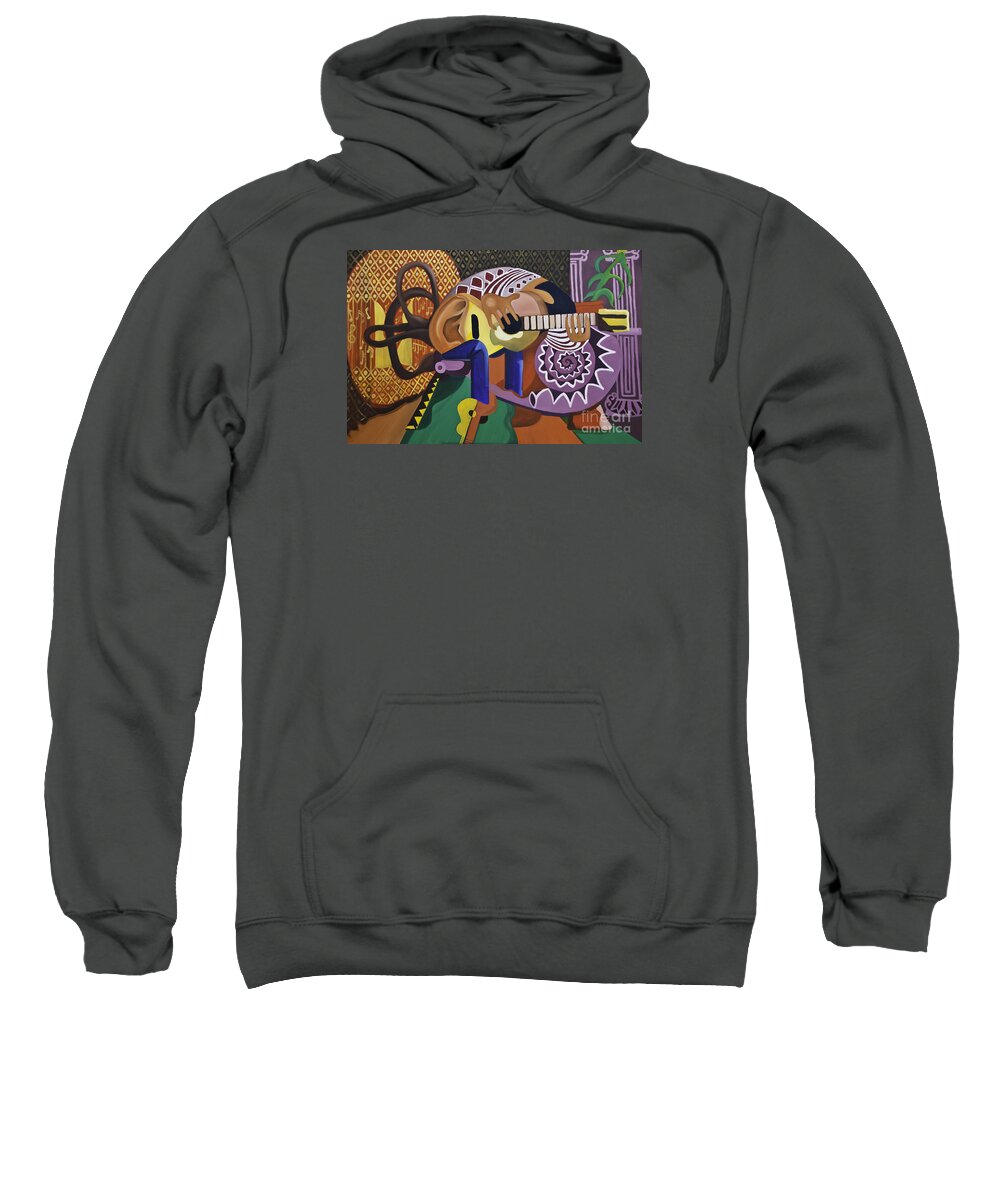Guitar Sweatshirt featuring the painting The Guitarist by James Lavott