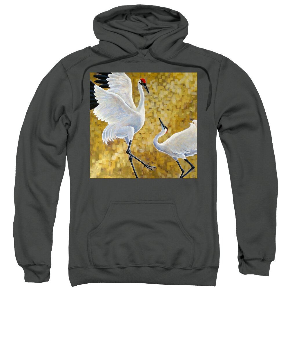 Whooping Cranes Sweatshirt featuring the painting Shall We? by Ande Hall