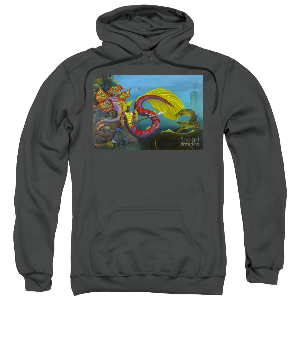 Mermaid Sweatshirt featuring the painting The Threat by Melissa A Benson