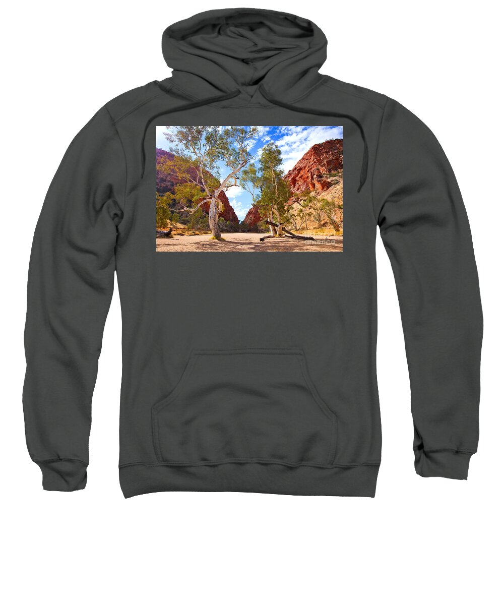Simpsons Gap Central Australia Landscape Outback Water Hole West Mcdonnell Ranges Northern Territory Australian Landscapes Ghost Gum Trees Sweatshirt featuring the photograph Simpsons Gap #5 by Bill Robinson