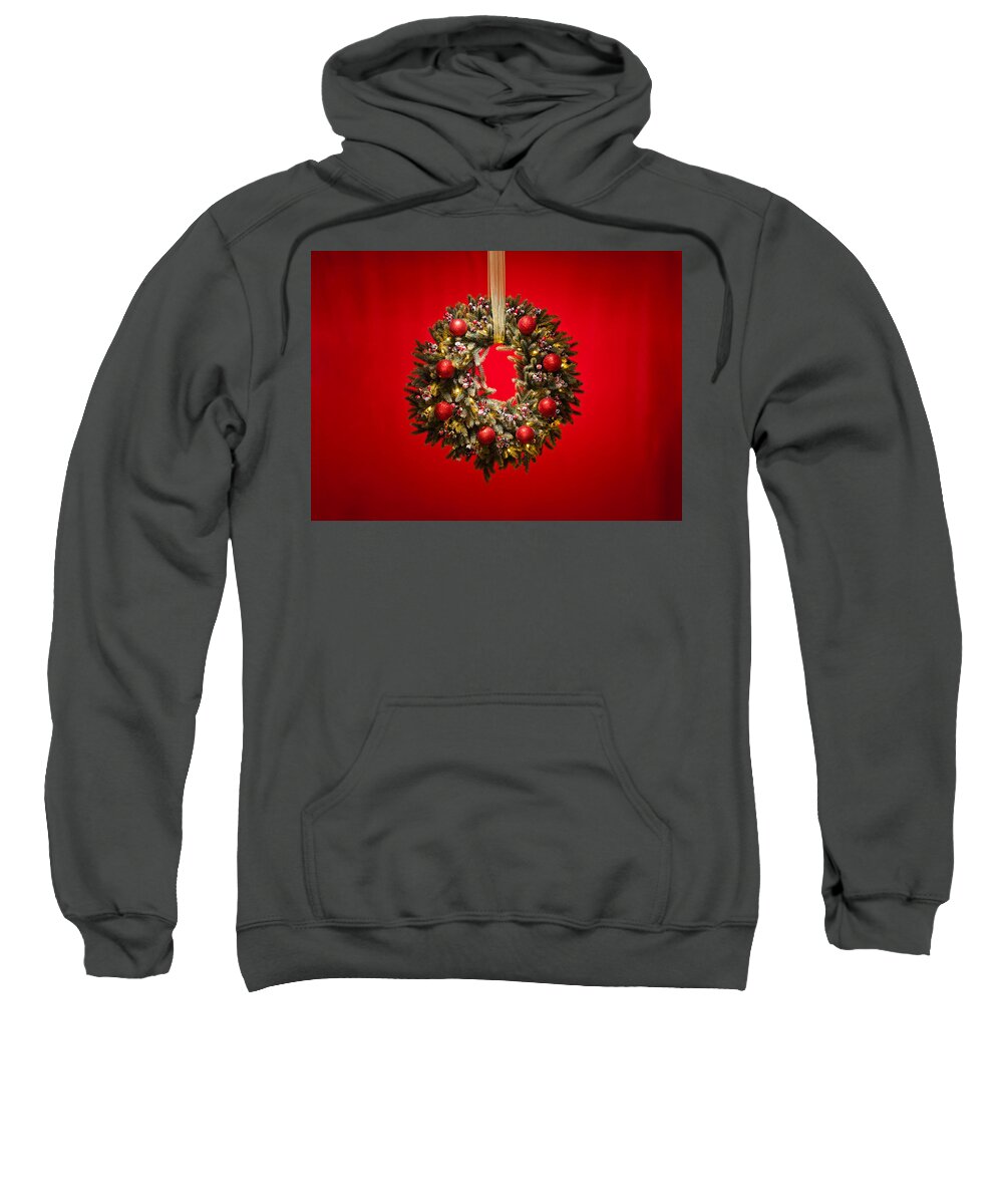 Advent Sweatshirt featuring the photograph Advent wreath over red background #4 by U Schade