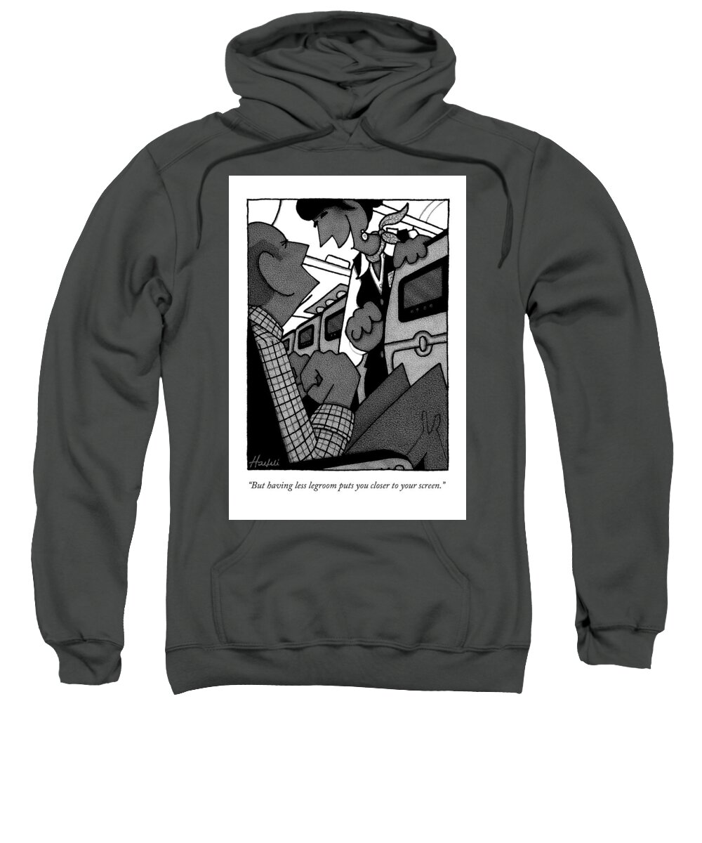 Airplane Sweatshirt featuring the drawing A Flight Attendant Reassures A Crammed by William Haefeli