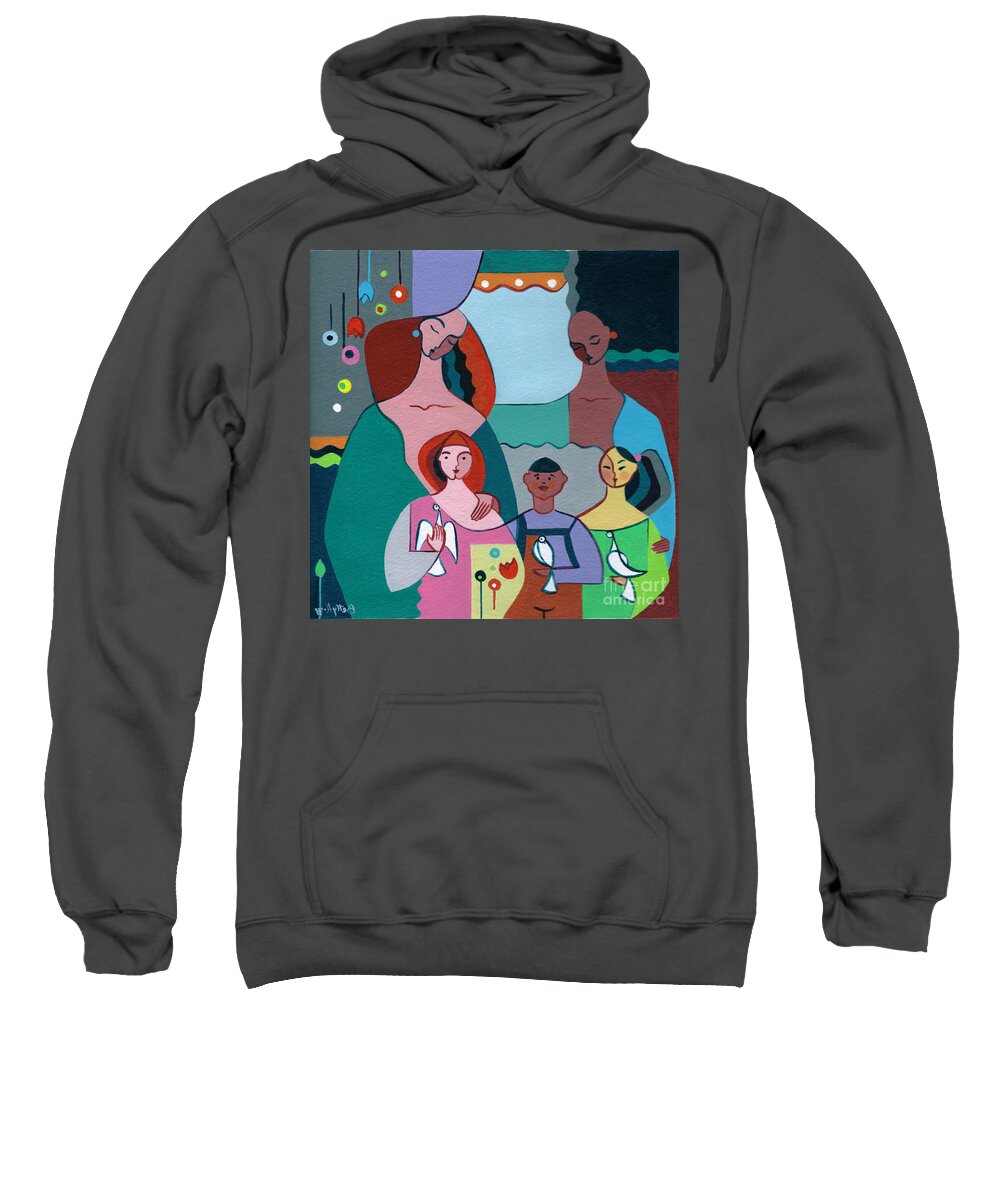 Peace Sweatshirt featuring the painting A Peaceful World for our Children by Elisabeta Hermann