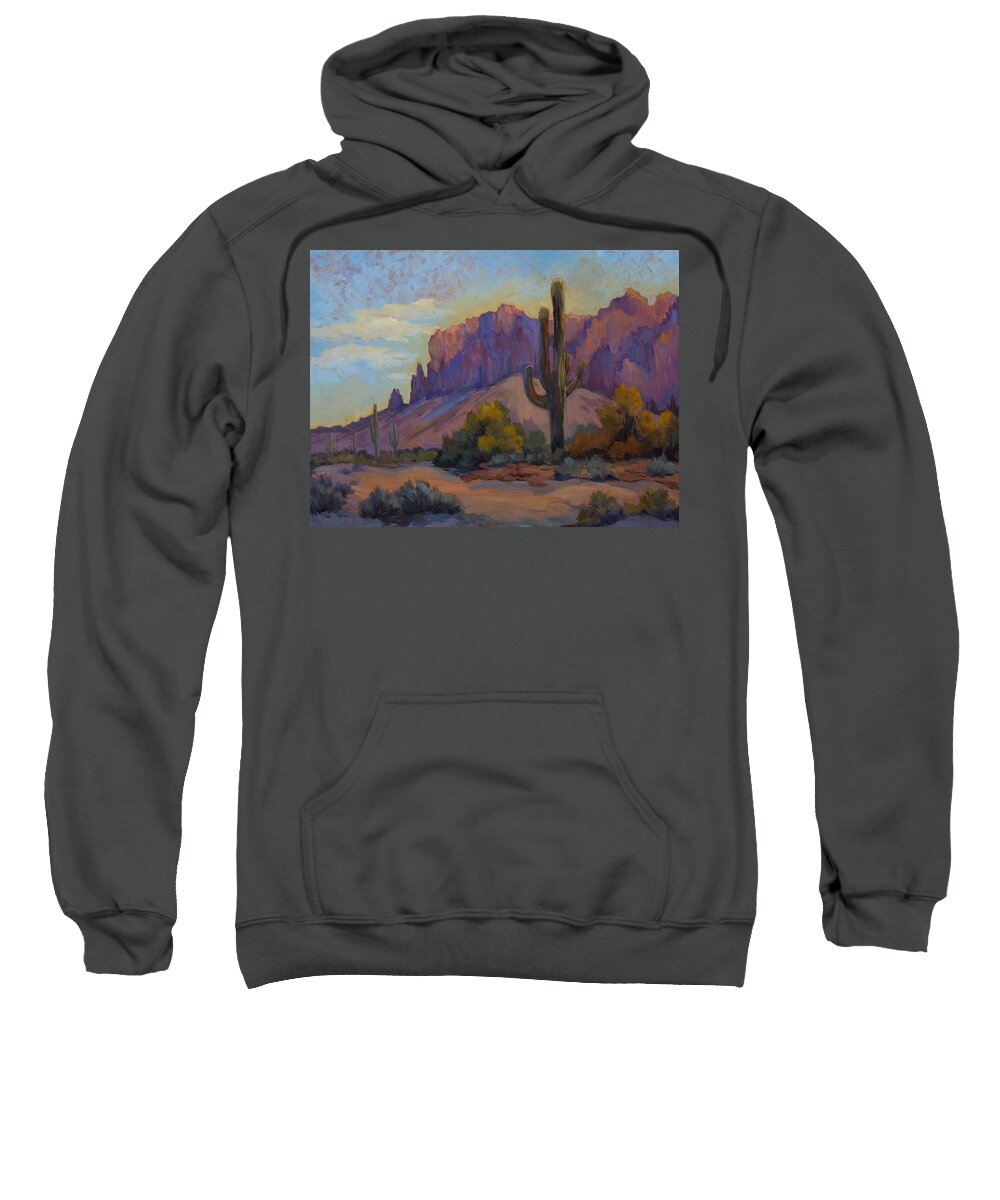 Arizona Sweatshirt featuring the painting A Proud Saguaro at Superstition Mountain by Diane McClary