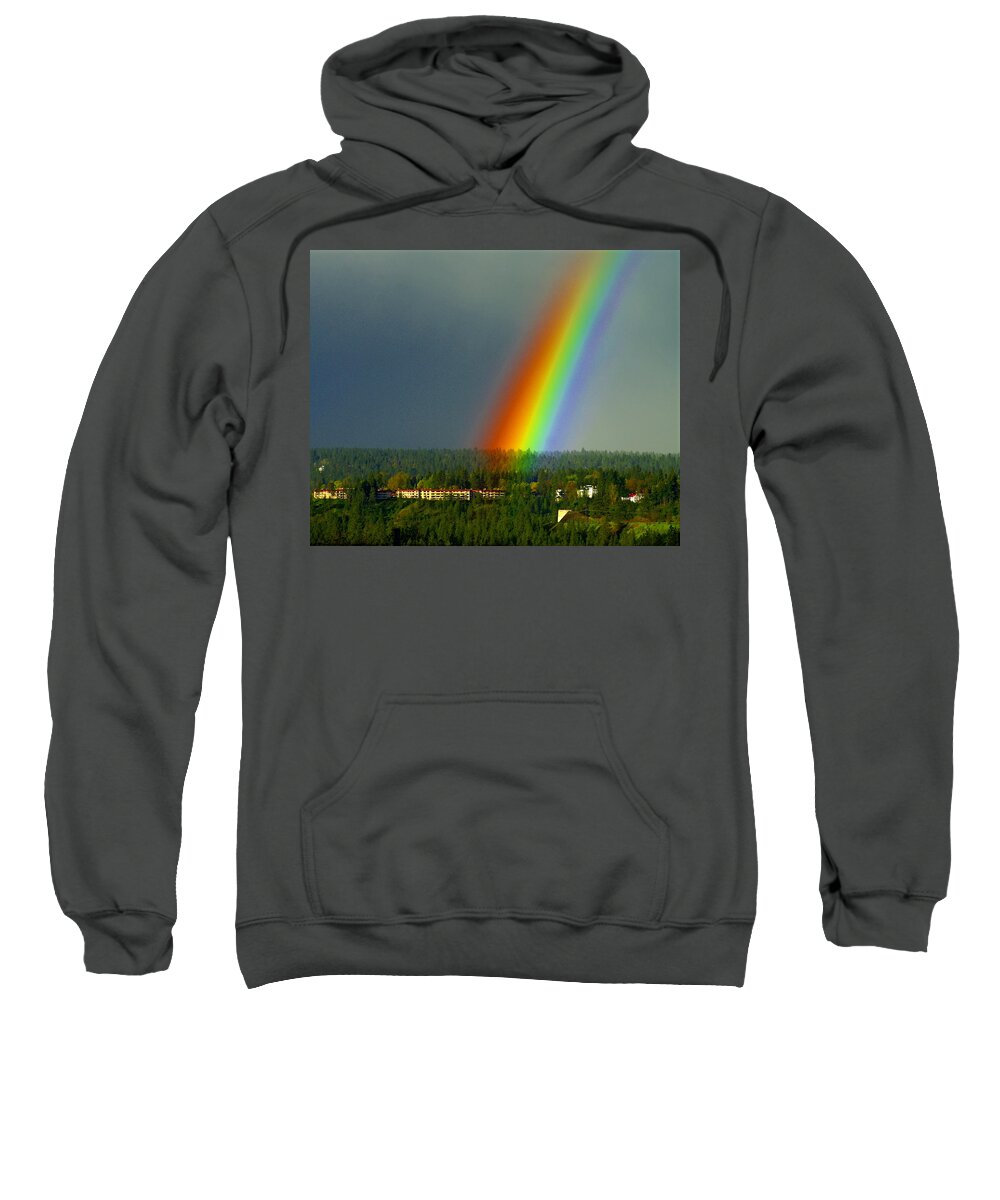 Rainbow Sweatshirt featuring the photograph A Rainbow Blessing Spokane by Ben Upham III