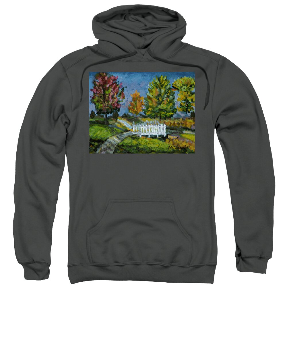 Tree Steam River Bridge Path Walk Hike Sweatshirt featuring the painting A Walk In The Park by Michael Daniels